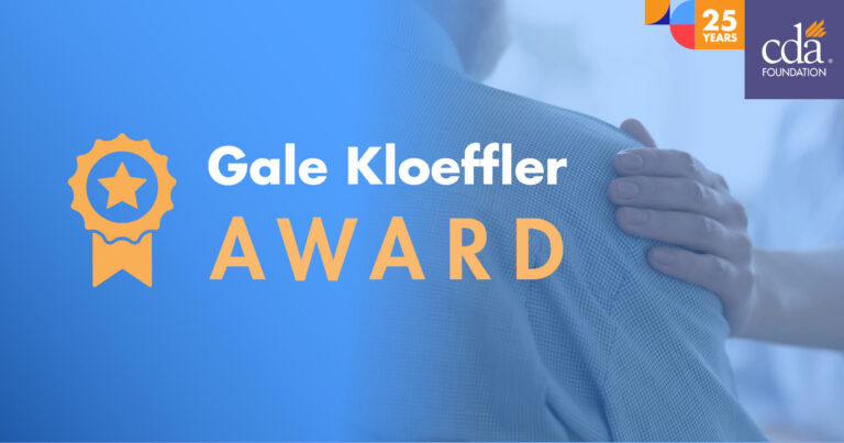 Text: Gale Kloeffler Award CDA Foundation logo 25 year anniversary logo
