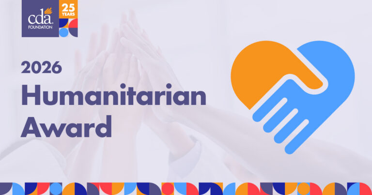 2026 Humanitarian Award Logos at top for CDA Foundation and 25-year anniversary