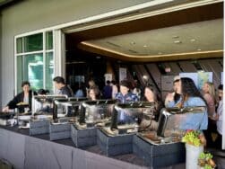 People enjoying buffet.